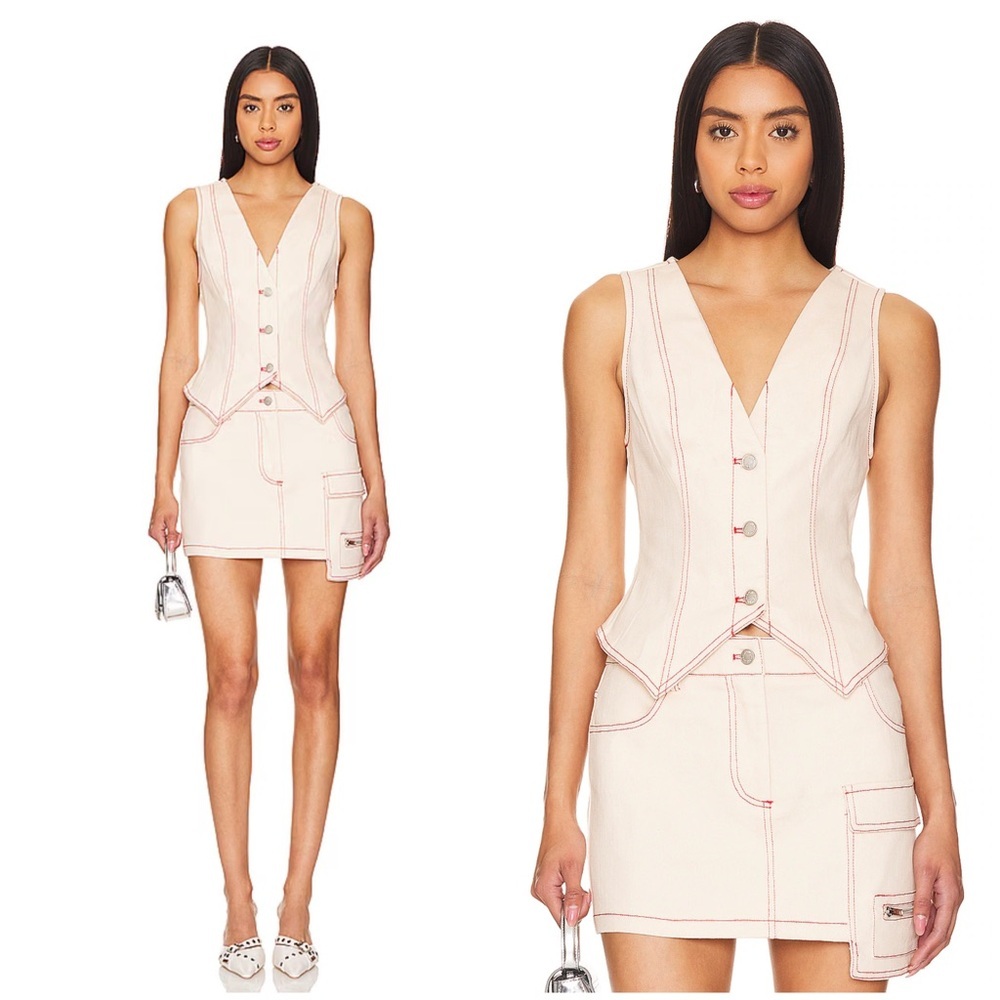 New! BY.DYLN Tyler Vest in Bone and Red Stitching 🌹Small NWT!